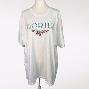 Vintage Hanes Heavyweight Florida Graphic T-Shirt White Floral XL